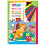 Картон цветной А4, ArtSpace, 10л., 10цв., немелованный, золото, серебро, в папке, "Волшебный. Котенок"