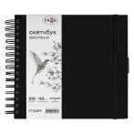 Скетчбук 100л., 200*200 Гамма "Студия", на спирали, черный, твердая обложка, на резинке, белая, 110г/м2