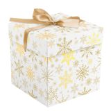 Коробка складная подарочная MESHU "Снежинка", (15*15*15см), с лентой, отд фольгой