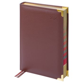 Ежедневник датированный 2026г., А5, 184л., Delucci, Фактурная кожа, зол. срез, коричневый