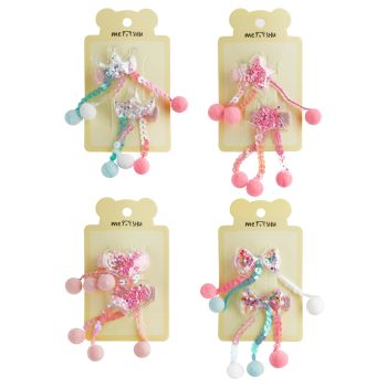 Заколки для волос MESHU, прищепки с помпонами, ассорти, 2шт., 4*6см, европодвес