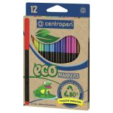 Фломастеры Centropen "ECO Markers", 12цв., трехгранные, смываемые, картон., европодвес Фломастеры Centropen "ECO Markers", 12цв., трехгранные, смываемые, картон., европодвес
