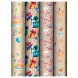 Упаковочная бумага крафт 70*100см, MESHU "С Днем рождения", 70 г/м2, ассорти, 4 дизайна