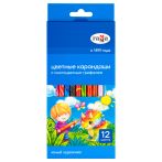 Карандаши с многоцветным грифелем "Юный художник", 12цв., рисунок на корпусе, заточен., картон. упак., европодвес