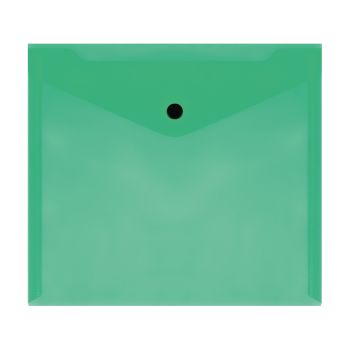 Папка-конверт на кнопке СТАММ А5+, 150мкм, пластик, прозрачная, зеленая