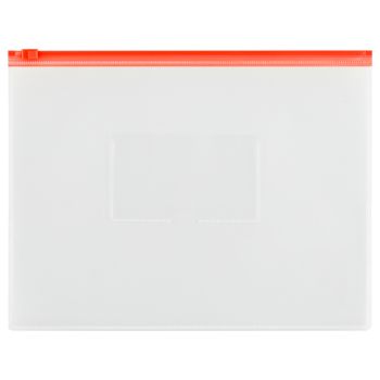 Папка-конверт на zip-молнии СТАММ А4, полипропилен, 150мкм, прозрачная, карман, молния красная