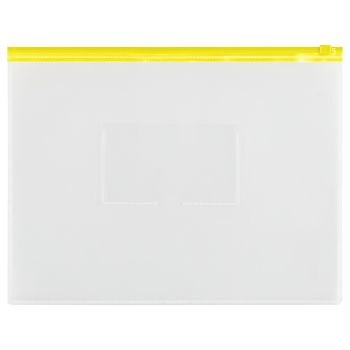 Папка-конверт на zip-молнии СТАММ А5, полипропилен, 150мкм, прозрачная, карман, молния желтая