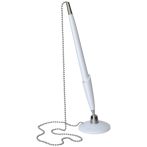 Ручка шариковая настольная OfficeSpace синяя, 0,7мм, белый корпус, металлическая цепочка