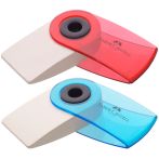 Ластик Faber-Castell "Sleeve Mini", прямоугольный, 54*25*13мм, прозрачный красный/синий/бирюзовый, выдвижной, пластиковый футляр