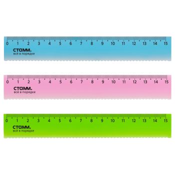 Линейка 15см СТАММ, пластиковая, полусфера, неоновые цвета, ассорти, европодвес