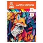Картон цветной, А4, Мульти-Пульти, 12л. 12 цв., мелованный, в папке