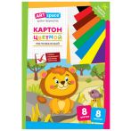 Картон цветной А4, ArtSpace, 8л., 8цв., мелованный, в папке, "Львенок"