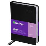 Ежедневник датированный 2026г., А6, 184л., кожзам, Berlingo "Silver Pristine", сер. срез, черный