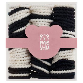 Резинки для волос MESHU, тонкие, черные/белые, диаметр 2см, 90шт., пластиковый бокс